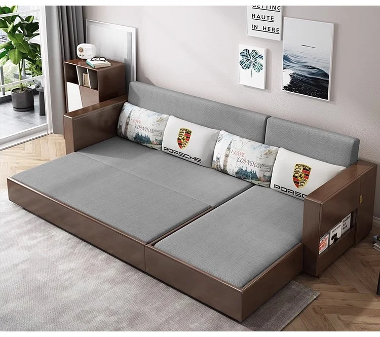 Umwandelbares Schlafsofa und Lounge-Chaise-Set mit Stauraum darunter