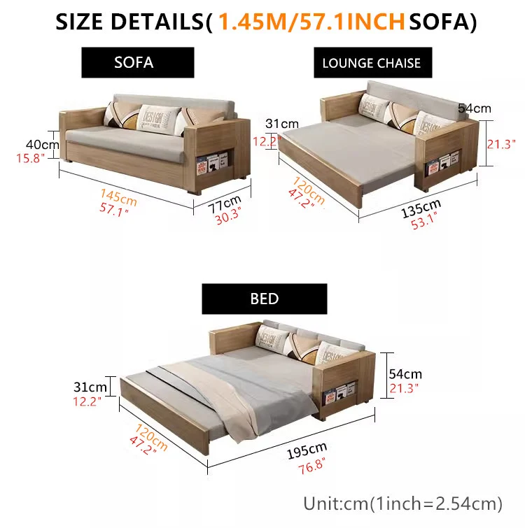 Umwandelbares Schlafsofa und Lounge-Chaise-Set mit Stauraum darunter