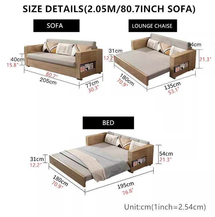 Umwandelbares Schlafsofa und Lounge-Chaise-Set mit Stauraum darunter