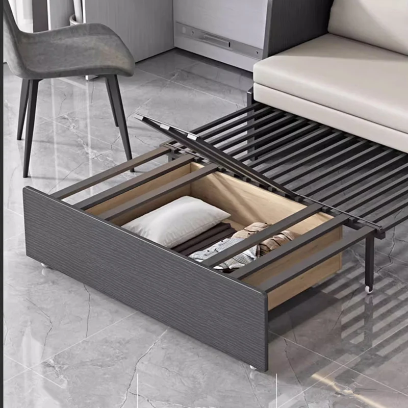 Platzsparendes Schlafsofa mit Stauraum darunter und Computertisch-Set