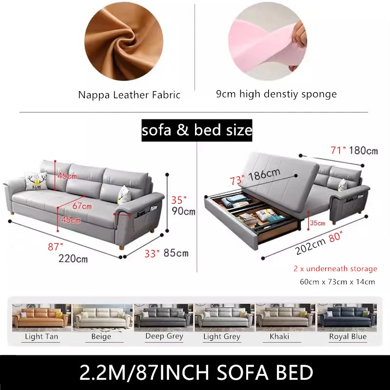 Umwandelbares Schlafsofa mit Stauraum und Taschen