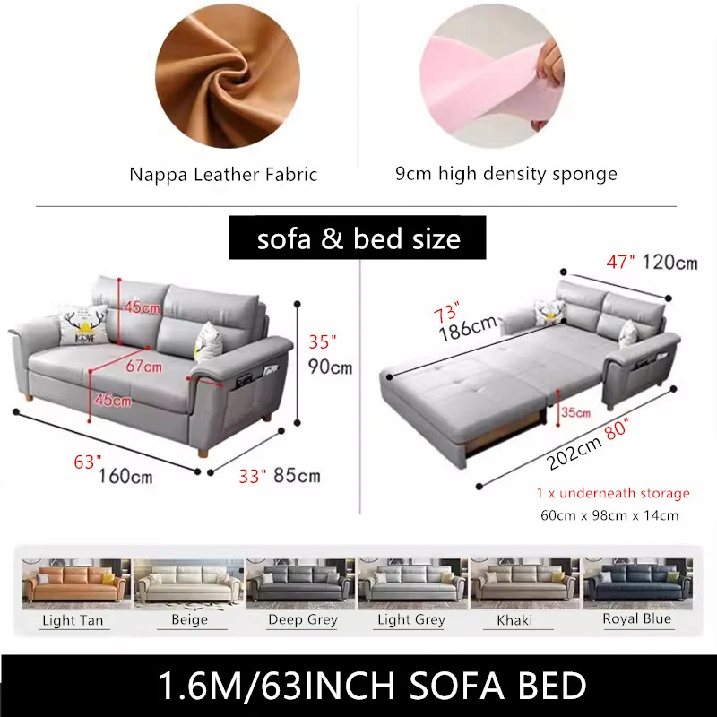 Umwandelbares Schlafsofa mit Stauraum und Taschen
