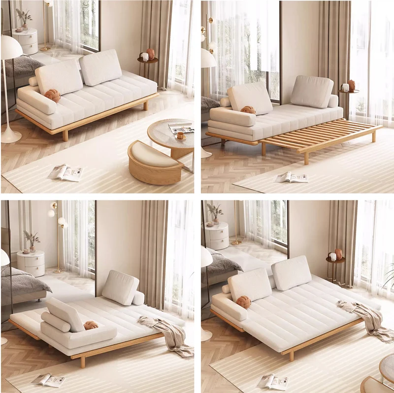 Ausziehbares Tatami-Sofabett aus Cordstoff mit Massivholzrahmen