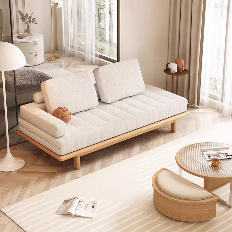 Ausziehbares Tatami-Sofabett aus Cordstoff mit Massivholzrahmen
