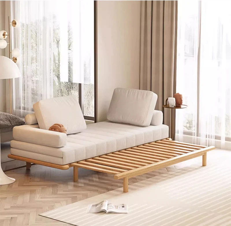 Ausziehbares Tatami-Sofabett aus Cordstoff mit Massivholzrahmen