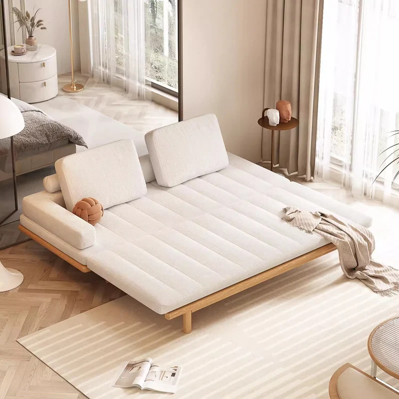 Ausziehbares Tatami-Sofabett aus Cordstoff mit Massivholzrahmen