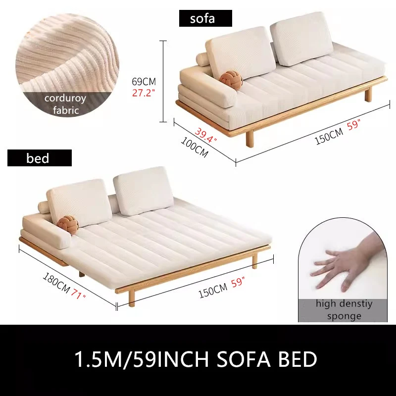 Ausziehbares Tatami-Sofabett aus Cordstoff mit Massivholzrahmen