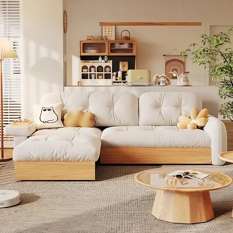 Ausziehbare Lounge-Chaise und Sofa von Japandi mit Stauraum darunter