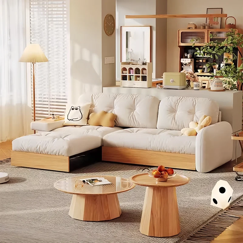 Ausziehbare Lounge-Chaise und Sofa von Japandi mit Stauraum darunter