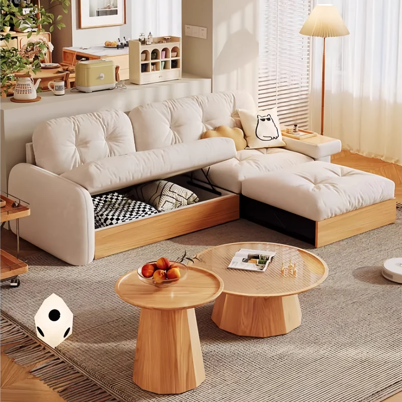 Ausziehbare Lounge-Chaise und Sofa von Japandi mit Stauraum darunter