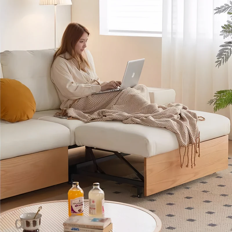 Ausziehbare Lounge-Chaise und Sofa von Japandi mit Stauraum darunter