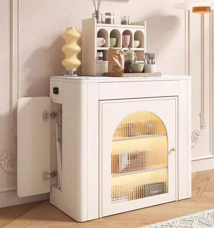 Moderner ausziehbarer Esstisch mit 4 Marmorblättern und Sideboard-Schrank