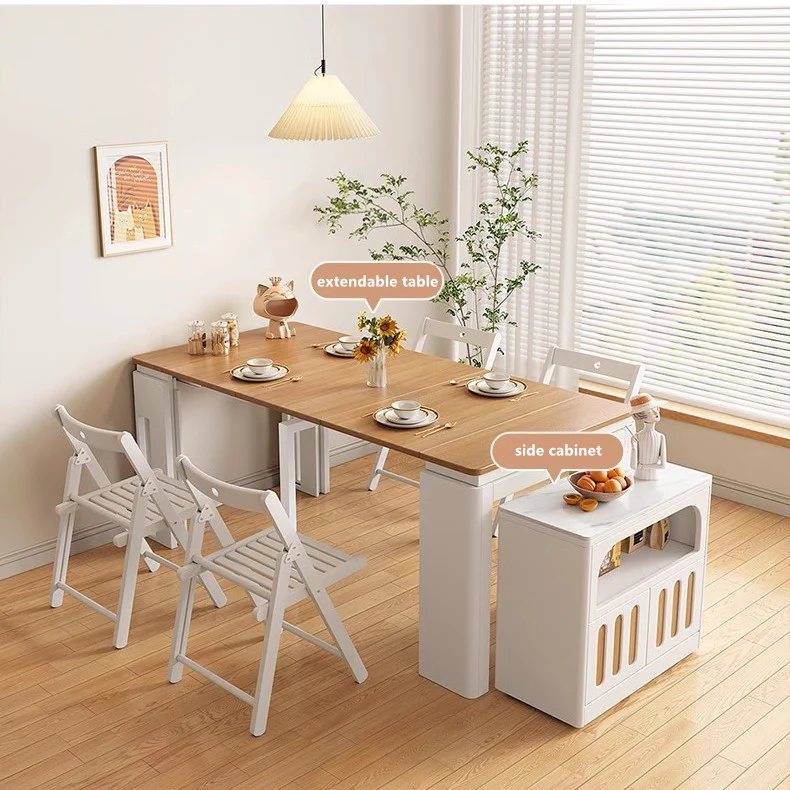 Moderner ausziehbarer Esstisch mit 4 Marmorblättern und Sideboard-Schrank