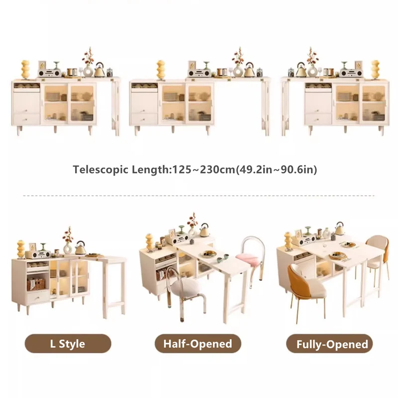 Erweiterbarer und klappbarer Esstisch mit Sideboard-Schrank