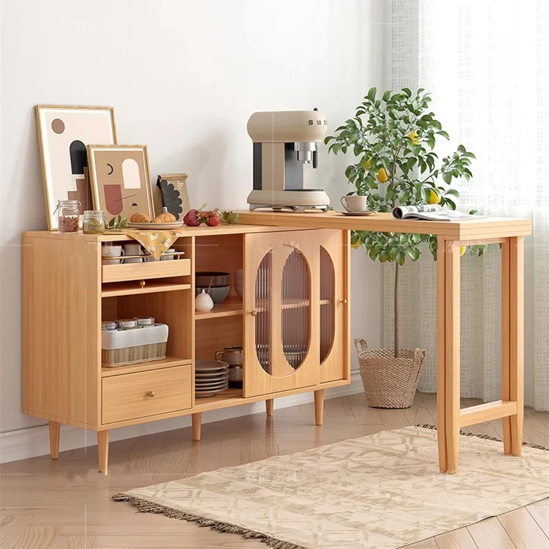 Erweiterbarer und klappbarer Esstisch mit Sideboard-Schrank