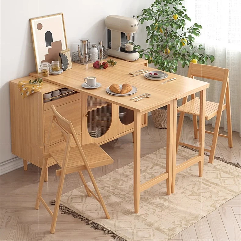 Erweiterbarer und klappbarer Esstisch mit Sideboard-Schrank