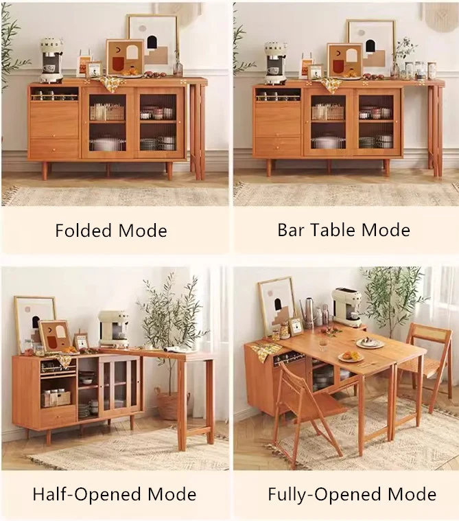 Erweiterbarer und klappbarer Esstisch mit Sideboard-Schrank