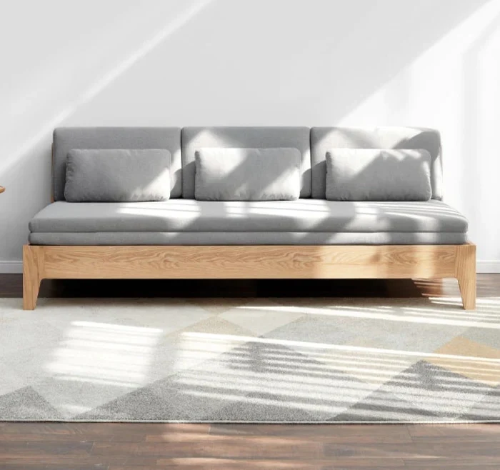 Ausziehbares Schlafsofa von Japandi mit Rückenlehne aus massivem Holz