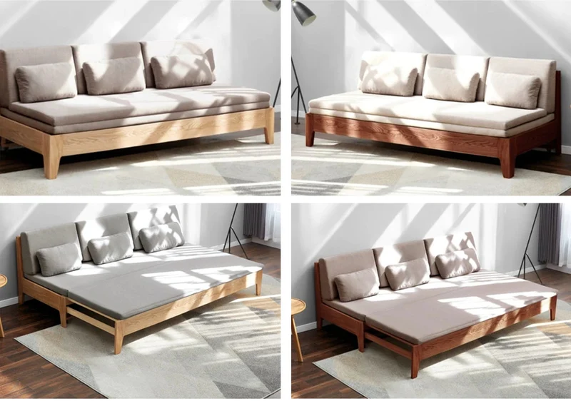 Ausziehbares Schlafsofa von Japandi mit Rückenlehne aus massivem Holz