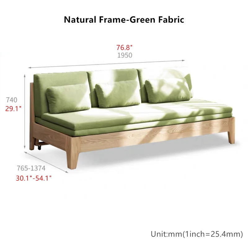 Ausziehbares Schlafsofa von Japandi mit Rückenlehne aus massivem Holz
