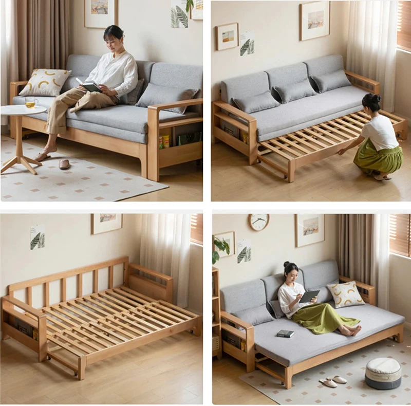Japandi Schlafsofa aus massivem Buchenholz