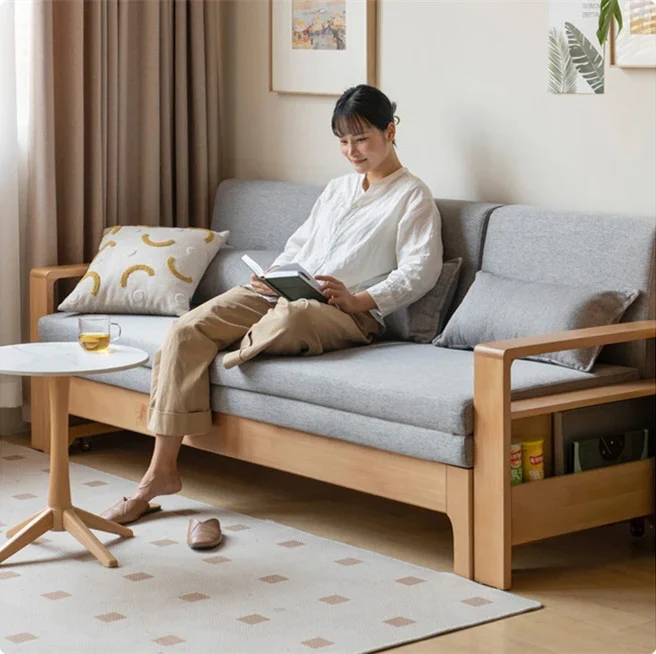 Japandi Schlafsofa aus massivem Buchenholz