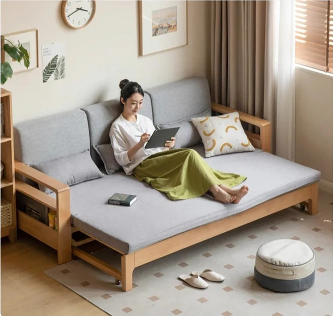 Japandi Schlafsofa aus massivem Buchenholz