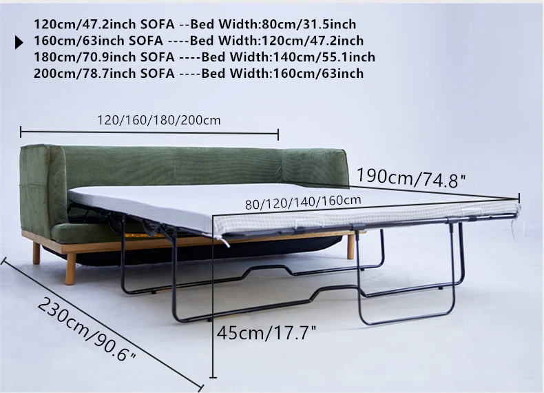 Gepolstertes Schlafsofa aus Cord