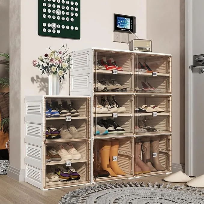 Tragbarer Schuhregal-Organizer mit magnetischer, transparenter Tür für den Schrankeingang