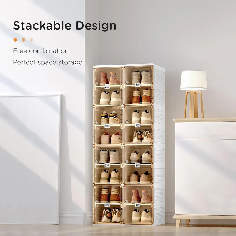 Einfache Montage, tragbare und faltbare Schuh-Organizer-Aufbewahrungsbox mit magnetischer, transparenter Tür