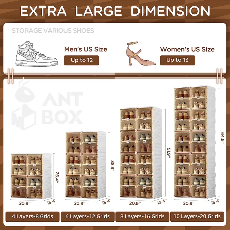 Einfache Montage, tragbare und faltbare Schuh-Organizer-Aufbewahrungsbox mit magnetischer, transparenter Tür