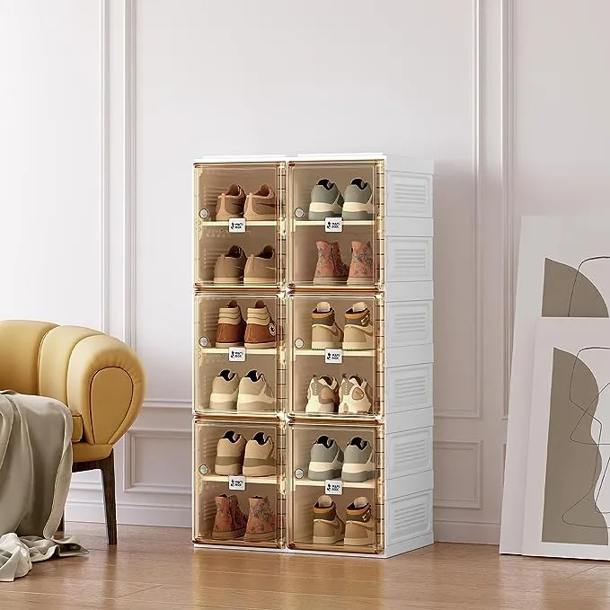 Einfache Montage, tragbare und faltbare Schuh-Organizer-Aufbewahrungsbox mit magnetischer, transparenter Tür