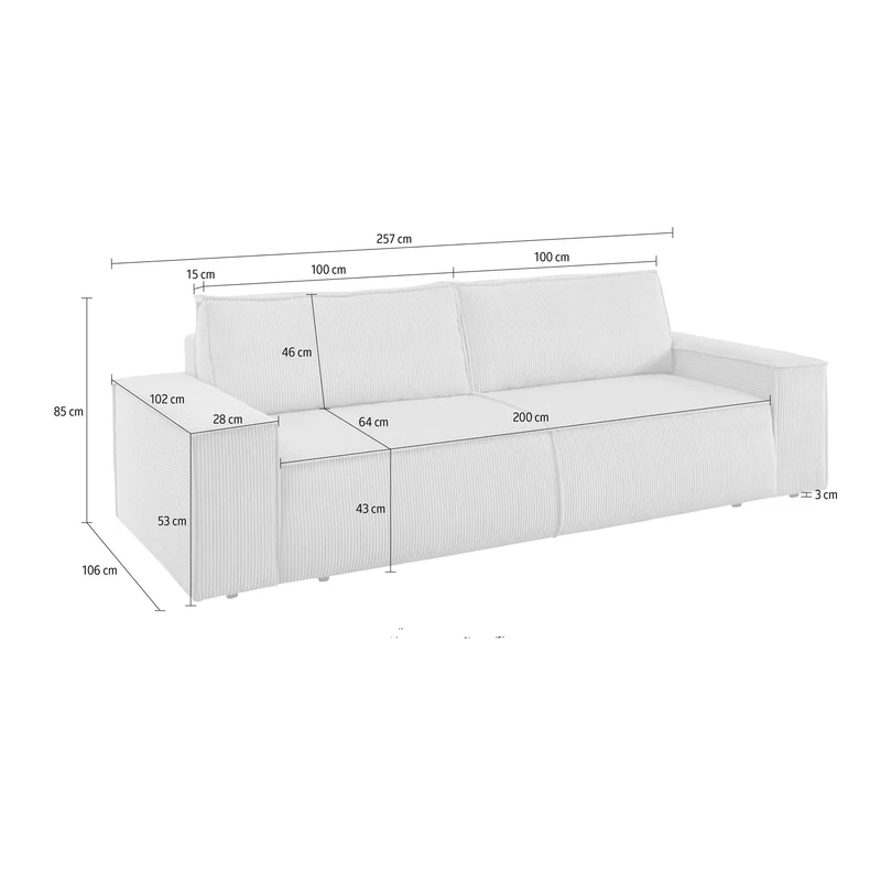 3-Sitzer Schlafsofa Cord hellbeige - Sherwood