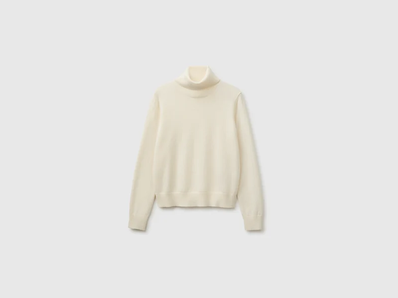 Cremefarbener Rollkragenpullover aus reinem Kaschmir