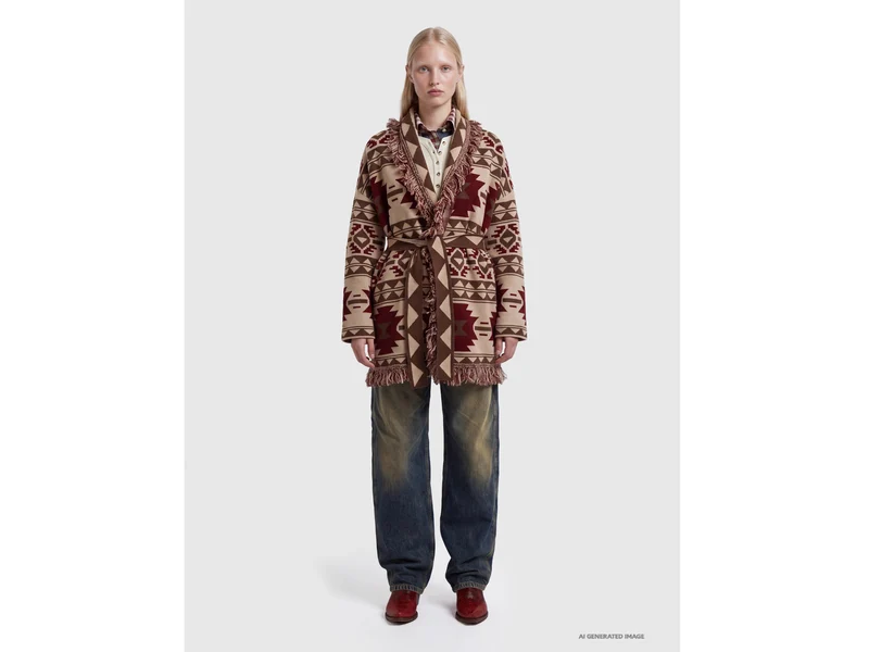 Jacquard-Strickjacke mit Fransen