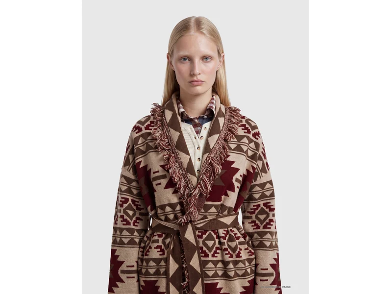 Jacquard-Strickjacke mit Fransen