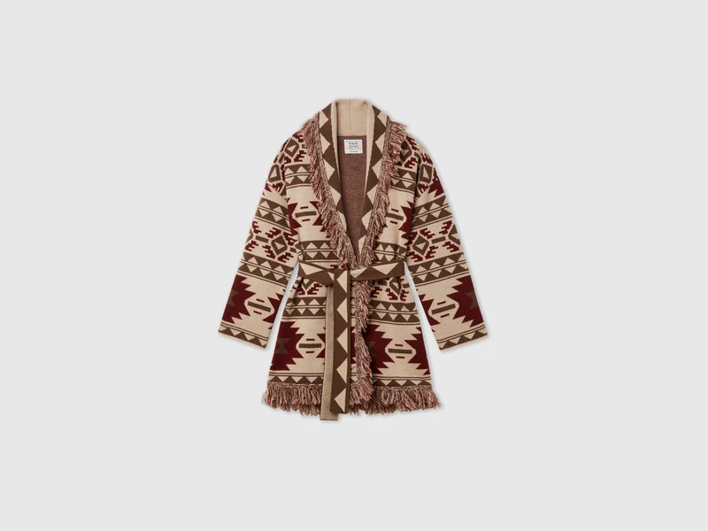 Jacquard-Strickjacke mit Fransen
