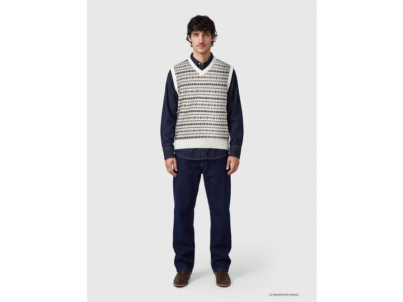 Weste mit V-Ausschnitt aus Jacquard-Wollmischgewebe