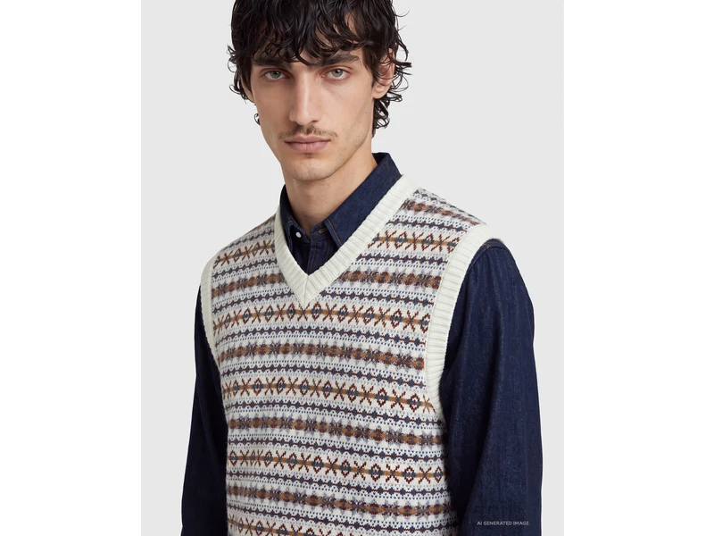 Weste mit V-Ausschnitt aus Jacquard-Wollmischgewebe