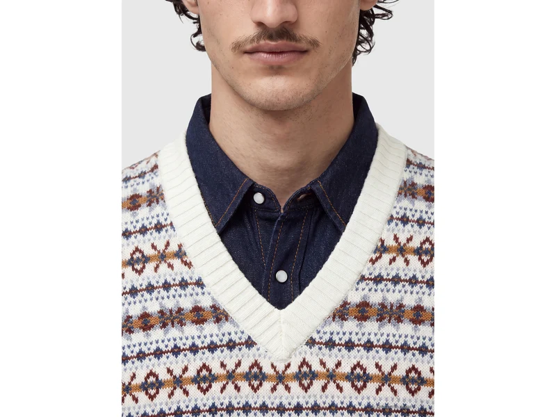 Weste mit V-Ausschnitt aus Jacquard-Wollmischgewebe