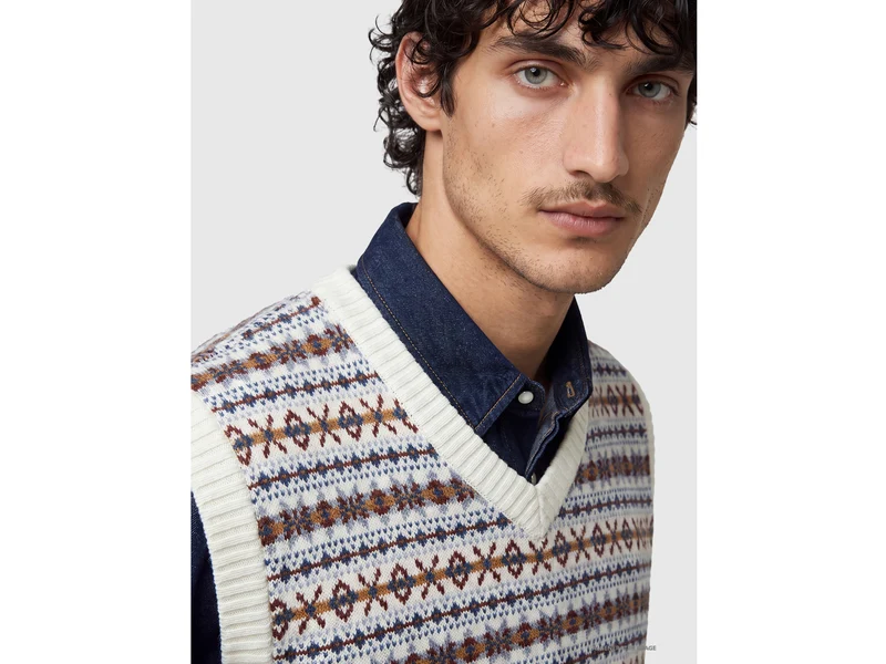 Weste mit V-Ausschnitt aus Jacquard-Wollmischgewebe