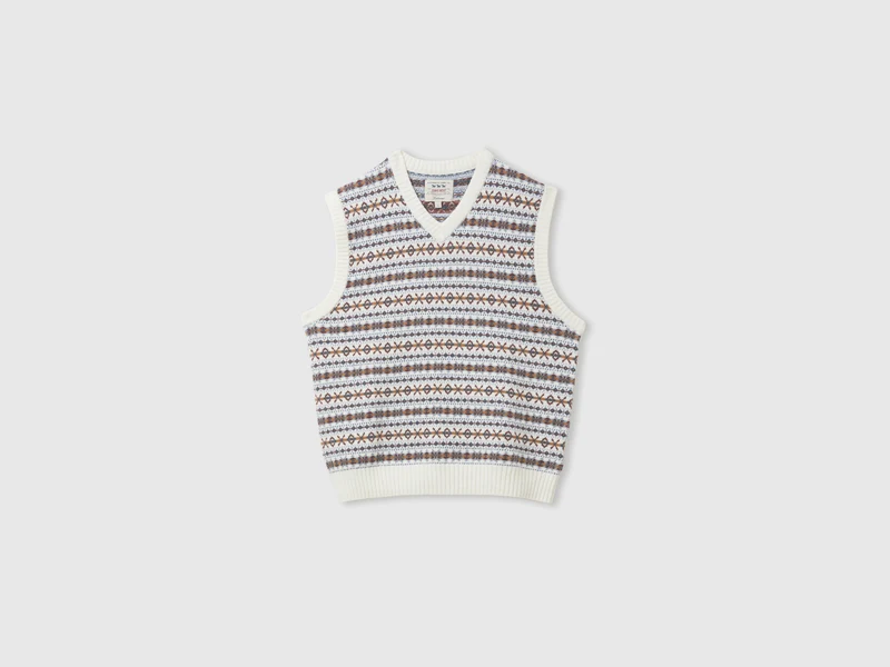 Weste mit V-Ausschnitt aus Jacquard-Wollmischgewebe