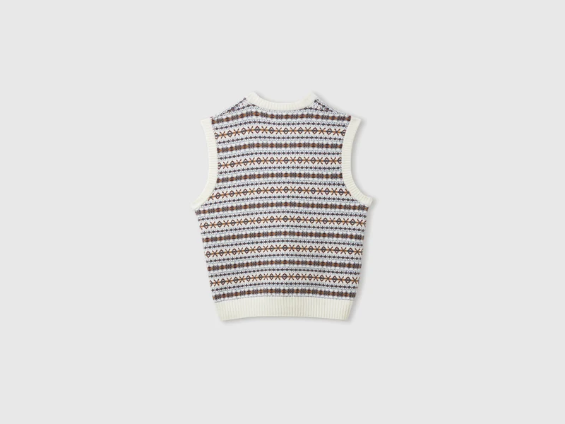Weste mit V-Ausschnitt aus Jacquard-Wollmischgewebe