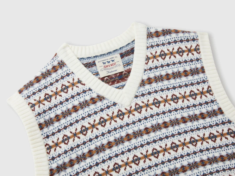 Weste mit V-Ausschnitt aus Jacquard-Wollmischgewebe