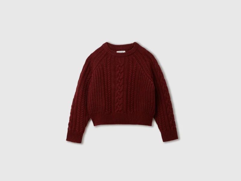 Zopfstrickpullover aus 100 % Wolle