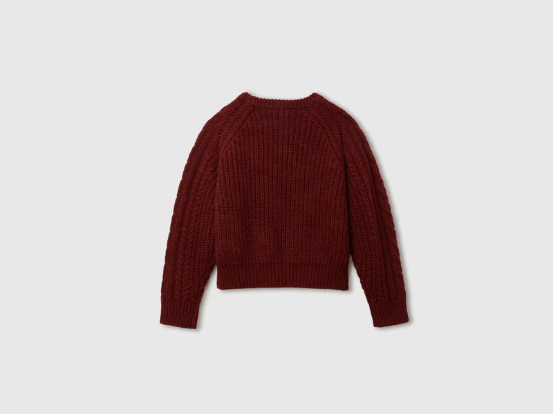 Zopfstrickpullover aus 100 % Wolle