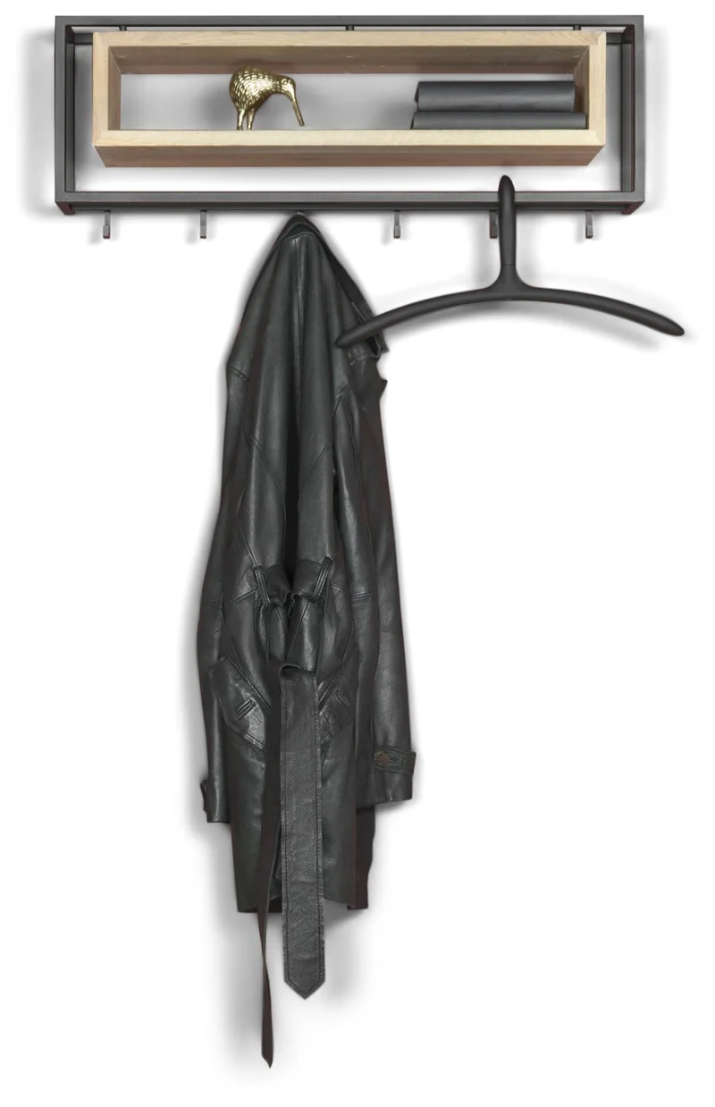 Garderobe Wandgarderobe SCHOOL 80 Stahl Schwarz Ablage Eiche, Spinder