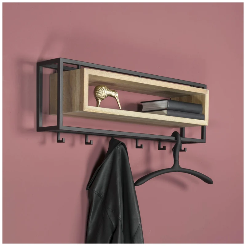 Garderobe Wandgarderobe SCHOOL 80 Stahl Schwarz Ablage Eiche, Spinder