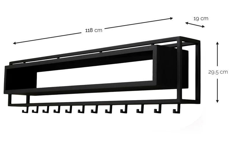 Garderobe Wandgarderobe SCHOOL 120 Stahl Schwarz Ablage Eiche, Spinder