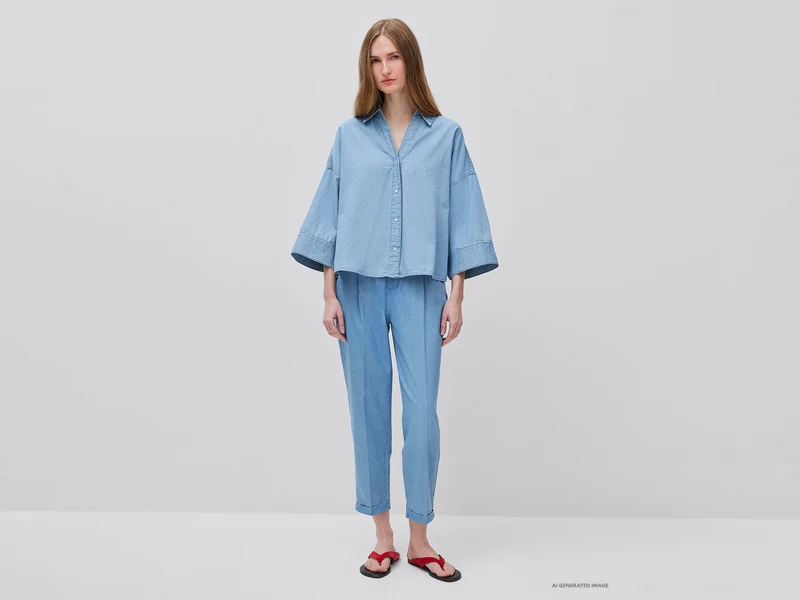 Chambray-Chinos mit elastischem Bund